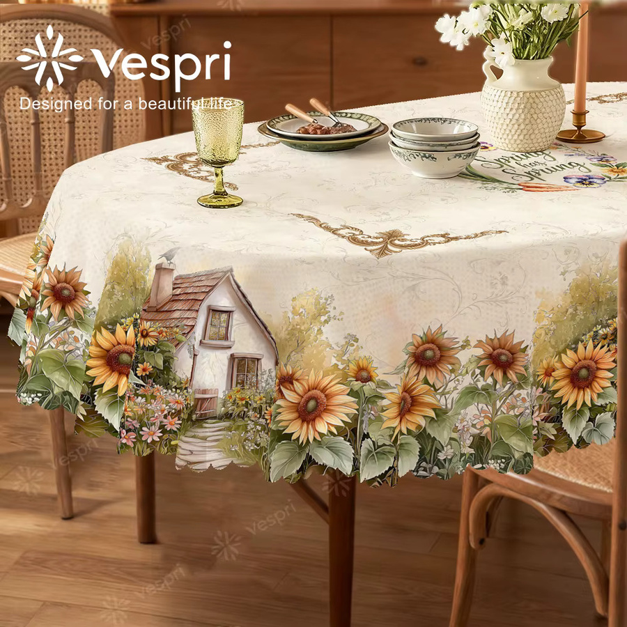 Vespri Tischdecke mit floralem Frühlingsmuster in Gelb und Multicolour für Ostern und Partys, Rund - Bild 2