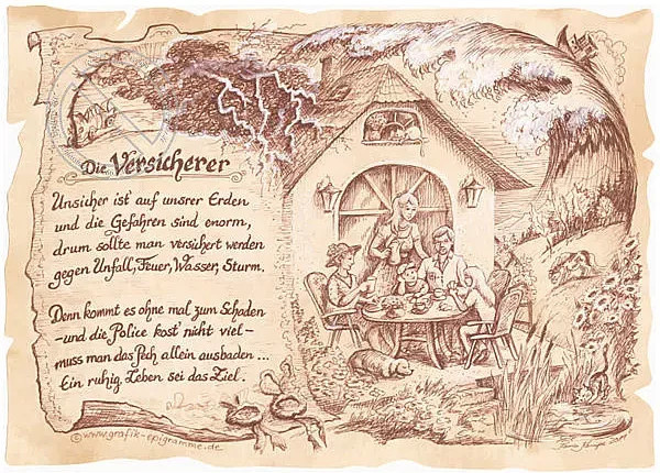Vintage Zunftbild Versicherer als Poster auf Antikpapier in den Farben Braun, Schwarz und Multicolour, Format A4 (21,0 x 29,7 cm) - Bild 1