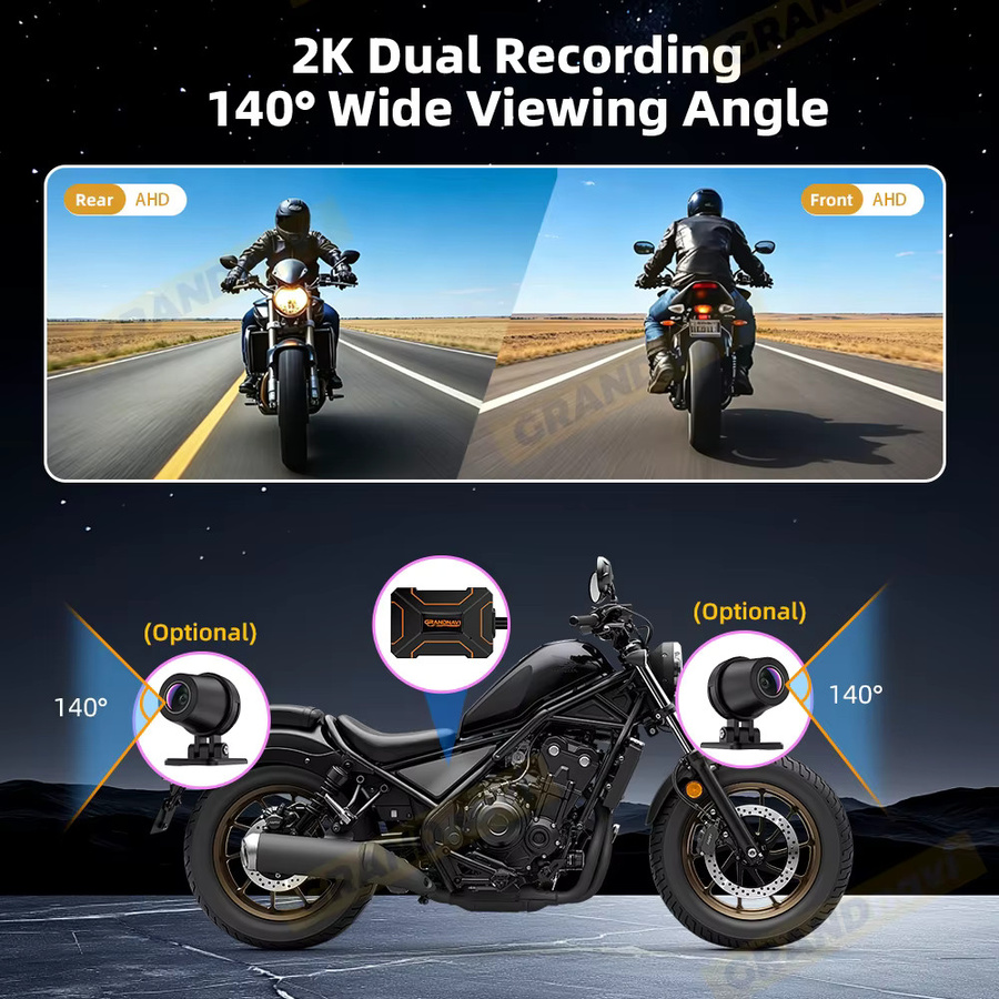 Grandnavi Motorrad Dual-DVR Action-Kamera mit 1080P 2K Auflösung, Vorder- und Rückansicht, Wasserdicht, Nachtsicht und WLAN, Schwarz - Bild 5
