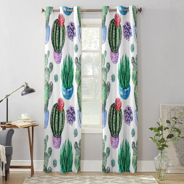 Super Six Fenstergardine mit Aquarell-Kakteen-Motiv in Grau, Breite: 135 cm, Höhe: 60 cm - Bild 1