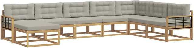 vidaXL Outdoor-Sofagarnitur aus Akazienholz in L-Form mit 8 Teilen, Weiß und Hellgrau - Bild 1