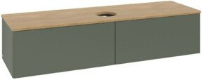 V&B Waschtischunterschrank Antao ohne Frontstruktur in Eiche Honig mit Lackierung in Grau Grün B: 160 cm, T: 50 cm - Bild 1