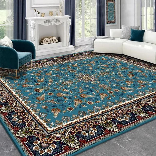 Waschbarer Teppich im orientalischen Ethno-Stil in Türkis, rutschfest und geometrisch gemustert, B/T: 200 x 250 cm - Bild 1