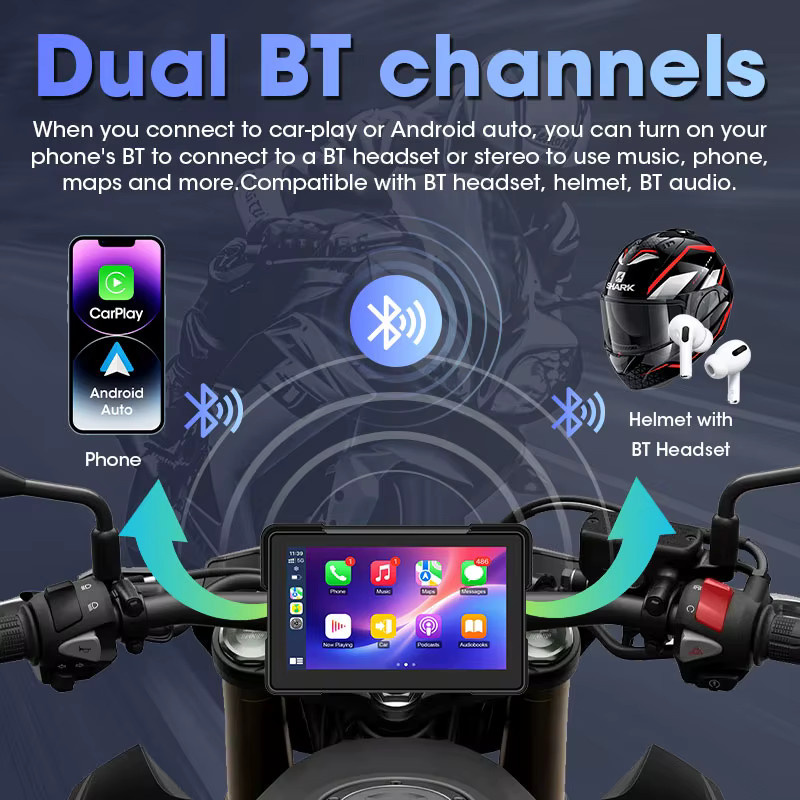 Jansite Motorrad Navigation mit 4K und 1080P Display, Android Auto und Carplay, GPS, wasserdicht nach IPX7, Schwarz - Bild 4