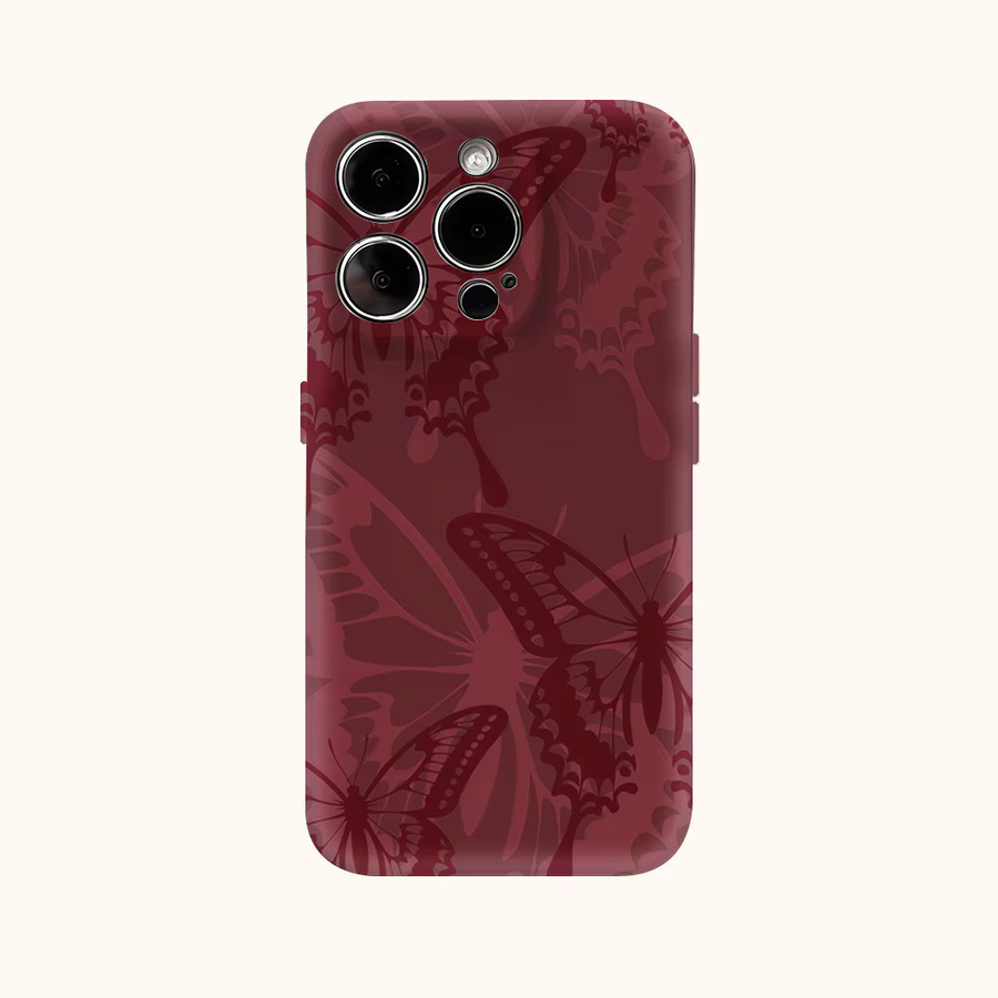 Potdemiel Handyhülle mit Schmetterlings-Design für iPhone, Weinrot, Doppelschichtige Rückseite - Bild 2