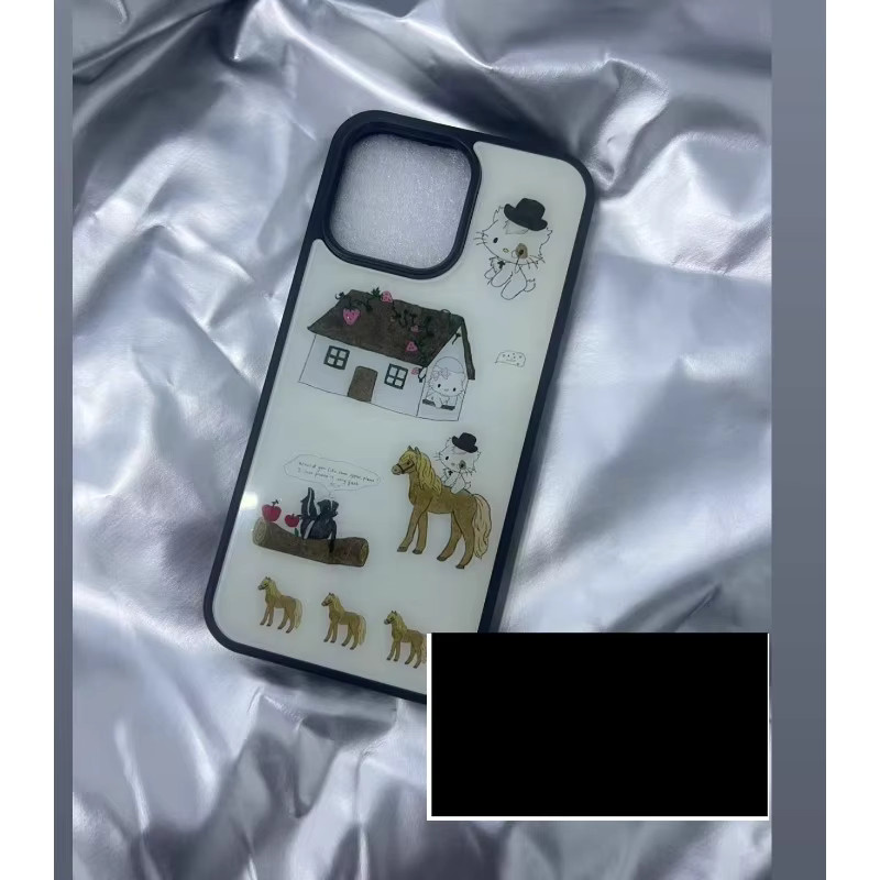 DecoPhone stoßfeste Handyhülle Das Pony und die Katze in Schwarz/Silber für iPhone 17, 16, 15 und 14 Pro Max - Bild 3