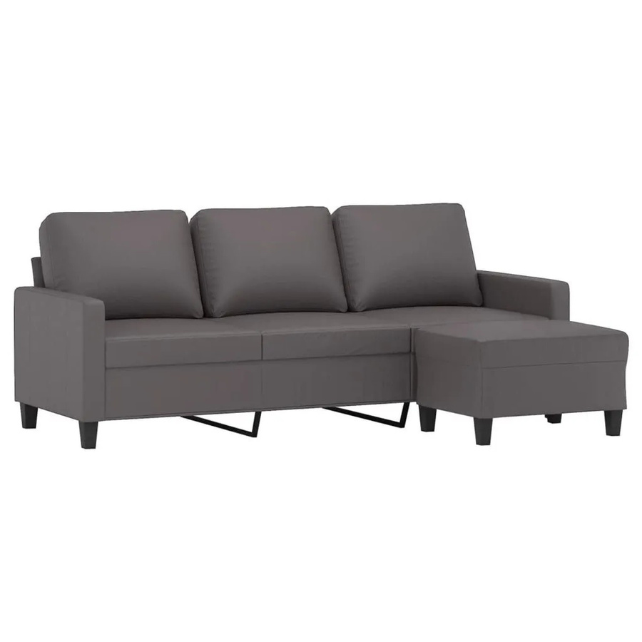 vidaXL 3-Sitzer-Sofa mit Hocker in Grau, modernes L-Shape Design aus Kunstleder mit passendem Ottoman, Breite: 198 cm, Tiefe: 80 cm, Höhe: 77 cm - Bild 2