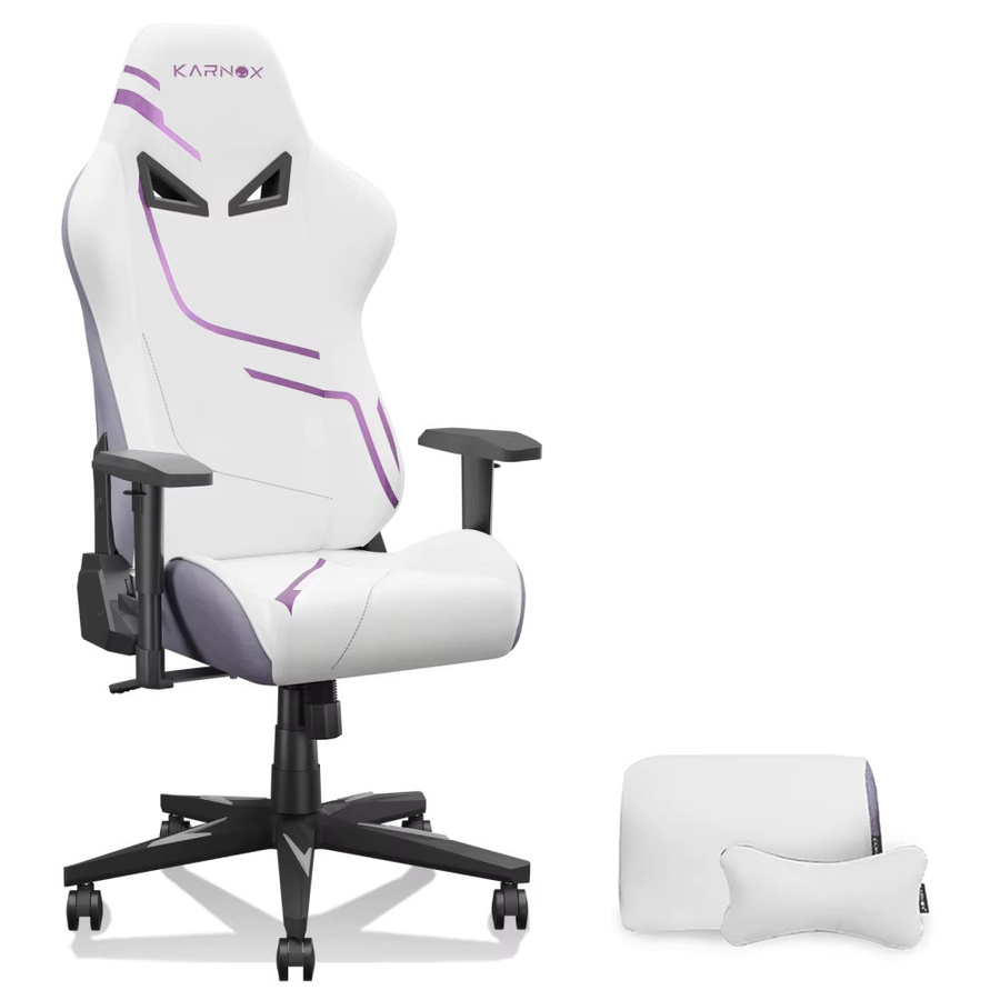 KORNOX Ergonomischer Gaming-Stuhl aus Stoff in Weiß und Lila mit Kopfstütze und Lendenwirbelstütze für Erwachsene und Jugendliche - Bild 2