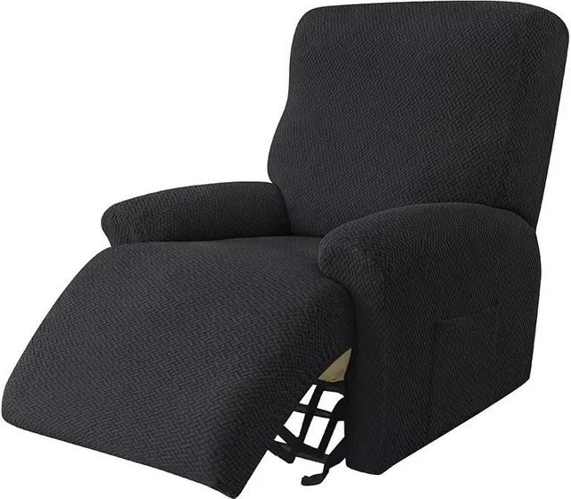 4er-Set Jacquard Relax-Sofabezüge für Sessel und Recliner, rutschfest, Schwarz - Bild 1