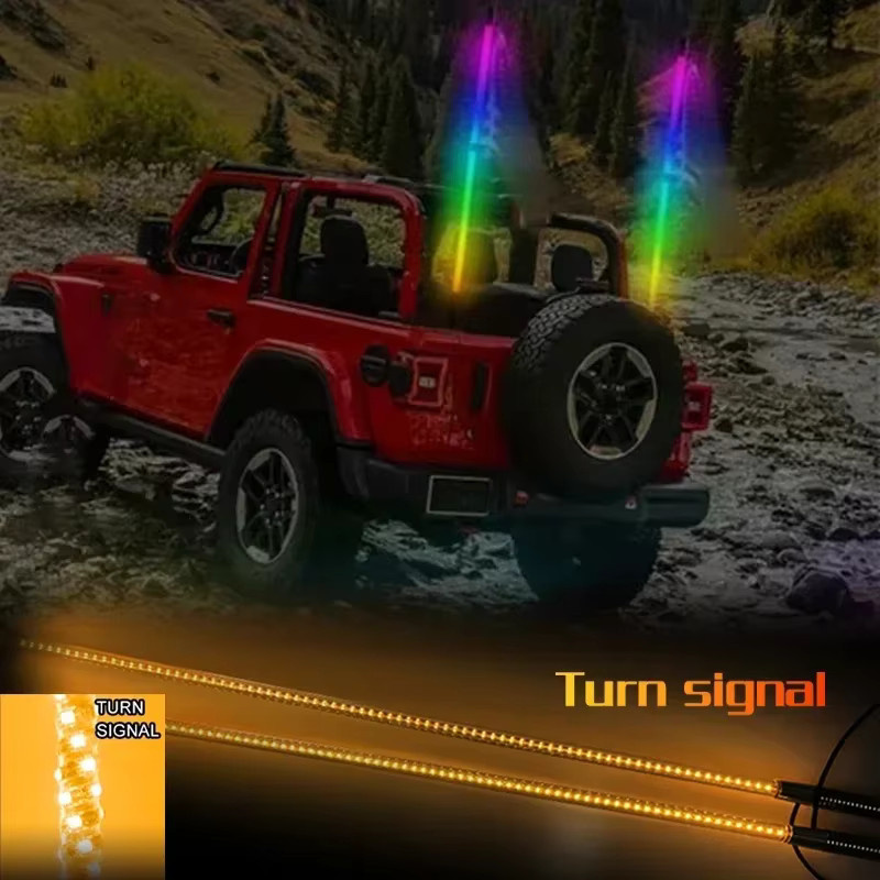 2er-Set QYJSD RGB LED Peitsche-Lichter mit App-Steuerung, Multicolour Lichteffekte für UTV, ATV, Offroad-Fahrzeuge und Lkw, Schwarz - Bild 2