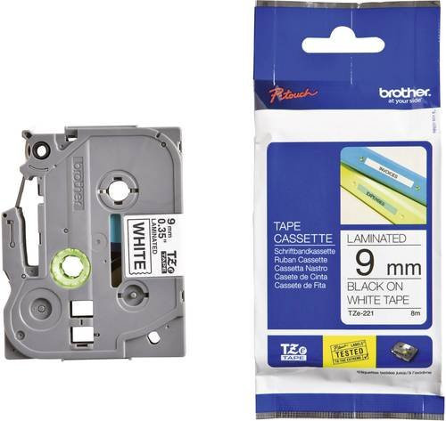 Brother TZe-221 P-touch Schriftbandkassette, thermisch, Farbe: Weiß, Schriftfarbe: Schwarz, Breite: 9 mm, Länge: 8 m - Bild 1