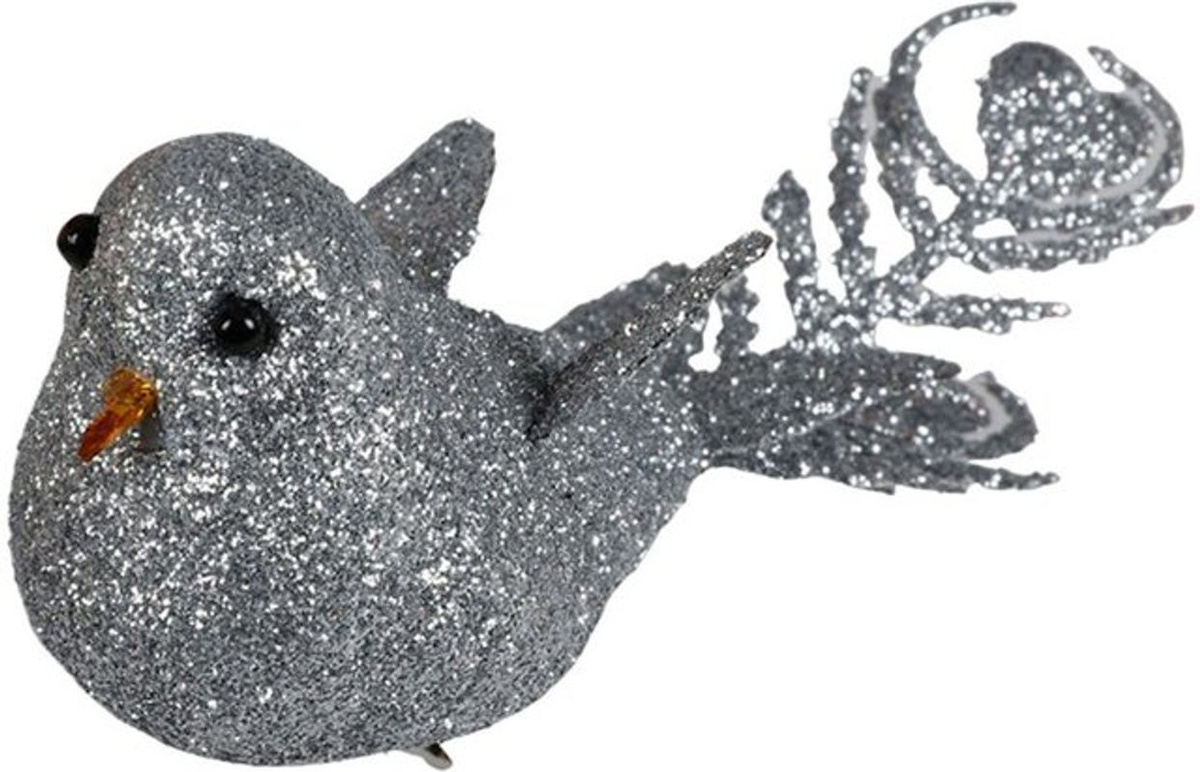 Buri Weihnachtsbaumschmuck Vogel mit Glitter 4er-Set in Silber und Grau - Bild 1