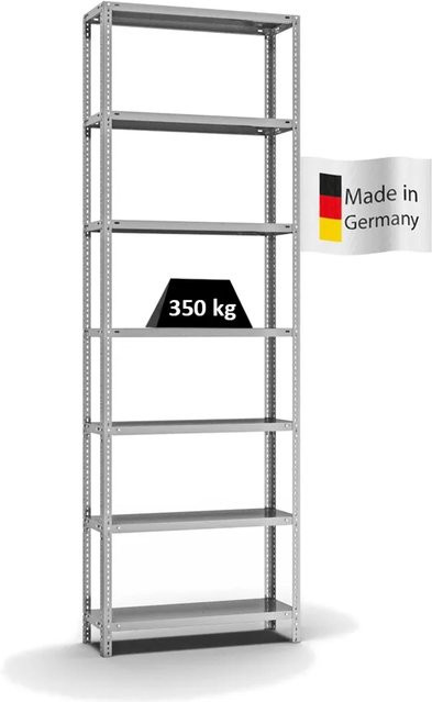 PROREGAL Heavy-Duty Fachbodenregal mit Schraubsystem, 7 Ebenen, verzinkt, Farbe Silber, H x B x T: 300 x 100 x 30 cm - Bild 1