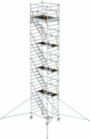 Munk Rollgerüst SG aus Aluminium in Silber B: 135 cm, T: 180 cm mit Schrägaufstiegen und Ausleger Plattformhöhe 8,39 m - Bild 1