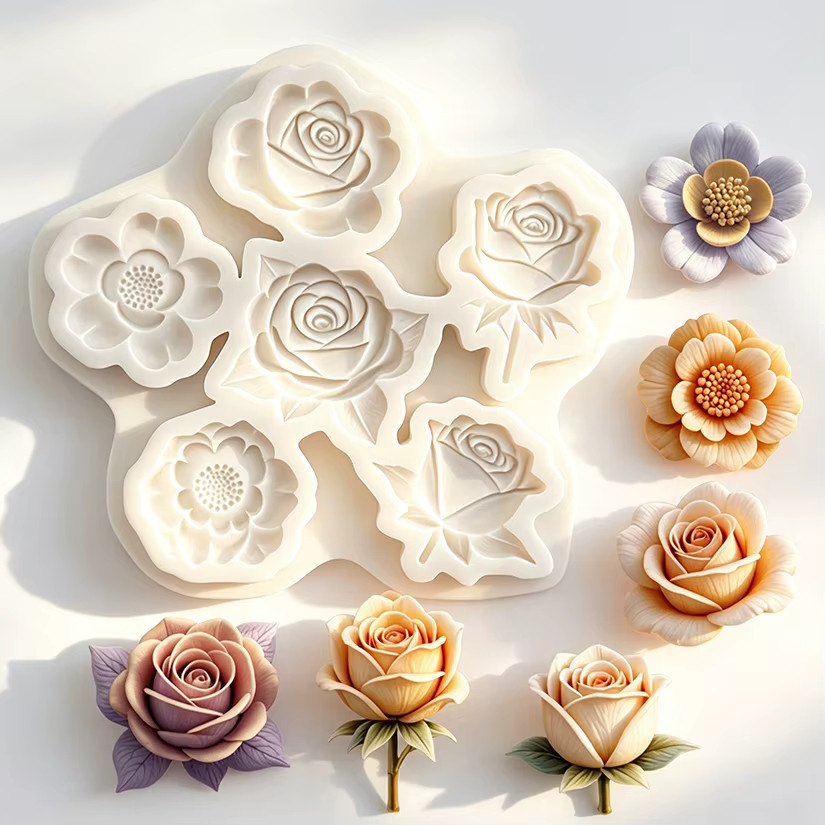 HANDLIFE Rosen-Silikonform für Zuckerguss, Schokolade und Fondant in Grau und Weiß - Bild 2