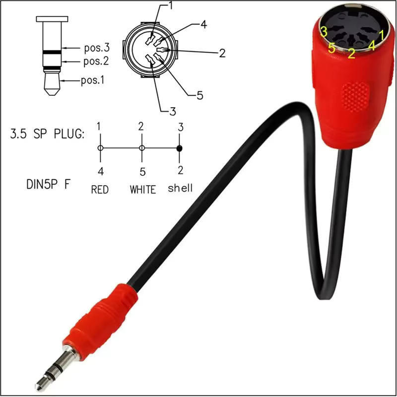 BSN MIDI zu TRS 3,5 mm Stecker auf DIN 5-Pin Buchse Audio Adapter Kabel mit 90 Grad Winkel in Rot, Länge: 0,5 m - Bild 3