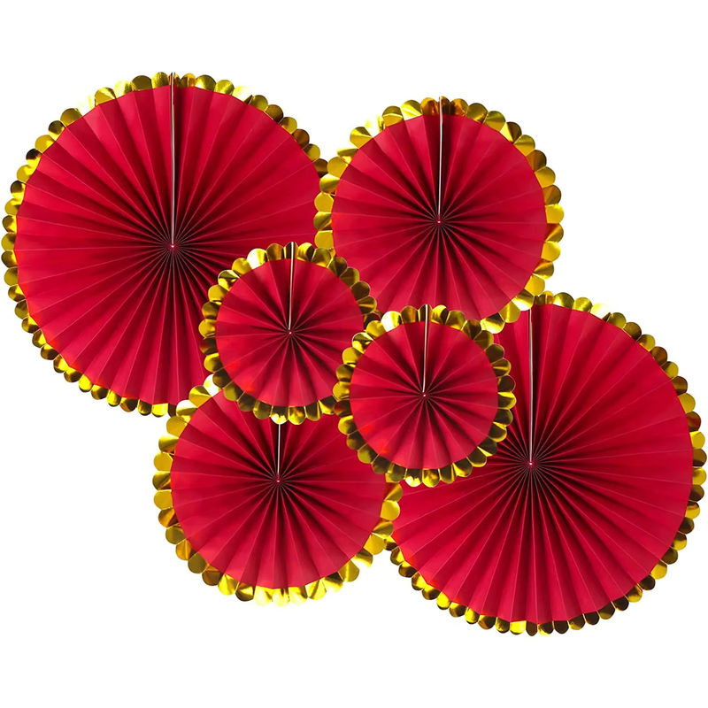 6er Set Hängende Papierblumen in Rot und Gold für Hochzeiten, Geburtstage und Weihnachtsdekoration - Bild 7