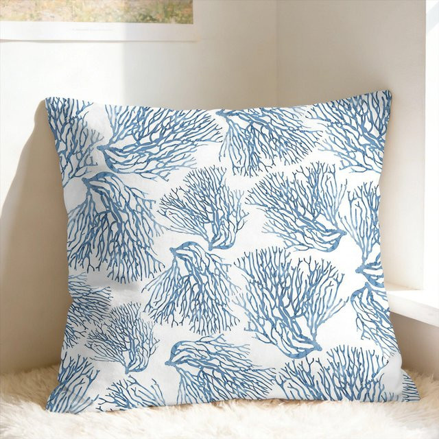 Grafische Kissenhülle von JMG Clothing in Koralle und Blau, quadratisch, B/H: 45 x 45 cm - Bild 1