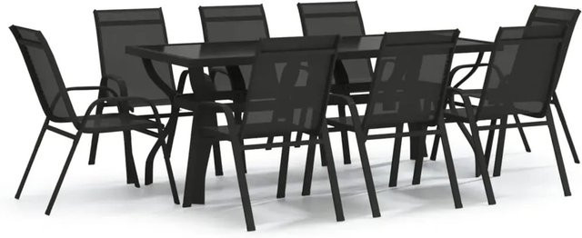 vidaXL 9-teilige Garten-Essgruppe in Schwarz aus Metall, Glas und Textilene für Garten, Terrasse oder Balkon - Bild 1