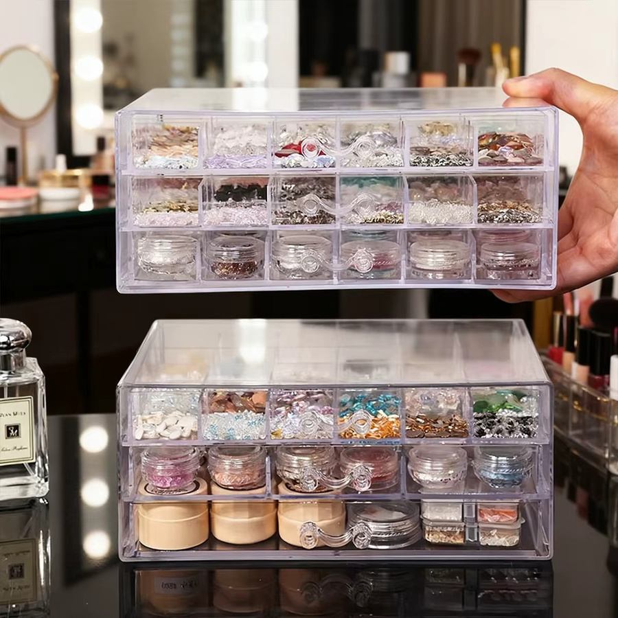Multifunktionale Acryl Aufbewahrungsbox in Transparent für Schmuck, Perlen und Dekorationen, stapelbarer Organizer im Schubladen-Stil - Bild 3