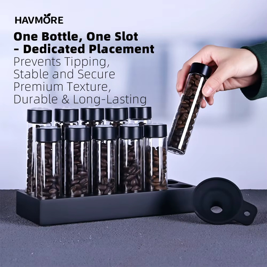 Havmore Holzhalter für 12 Reagenzgläser aus Holz und Glas in Braun zur Aufbewahrung von Kaffeebohnen - Bild 4