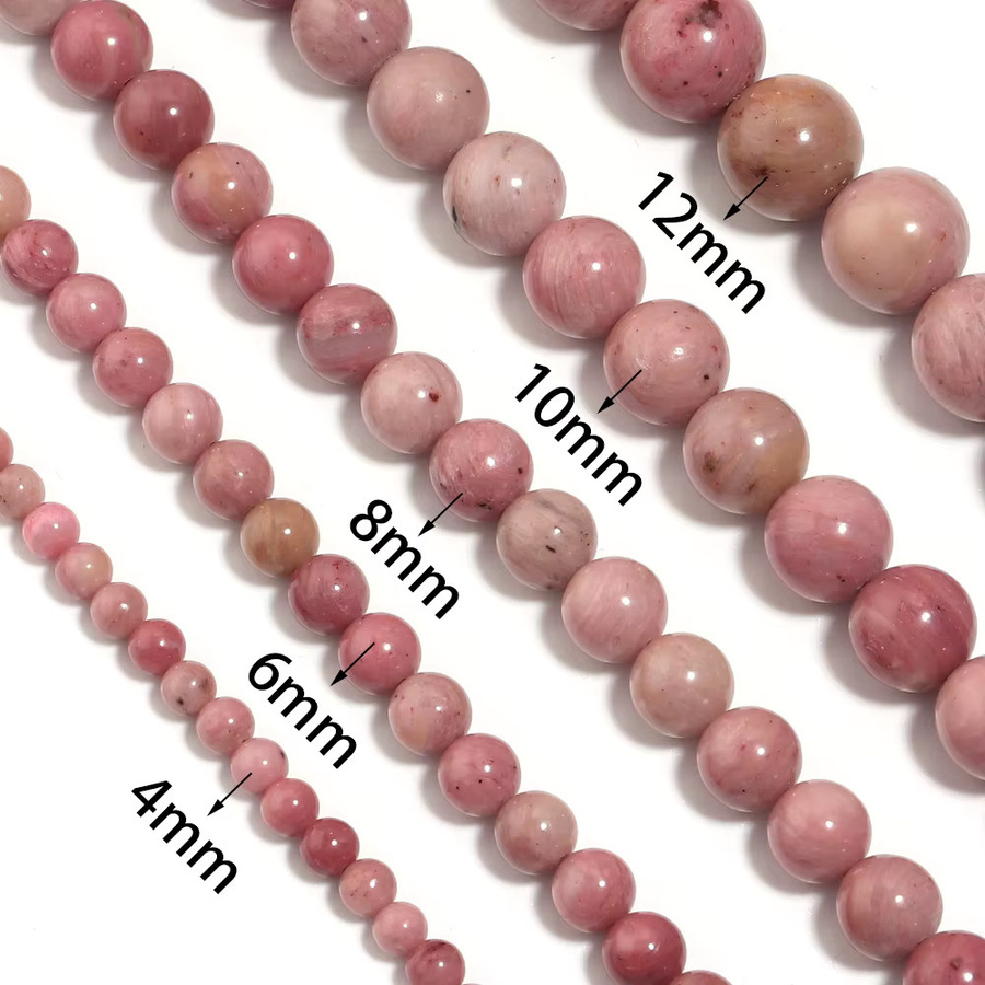 lingsai Steinperlen, rote Holzmaserung, Rundperlen, Unisex - Bild 2