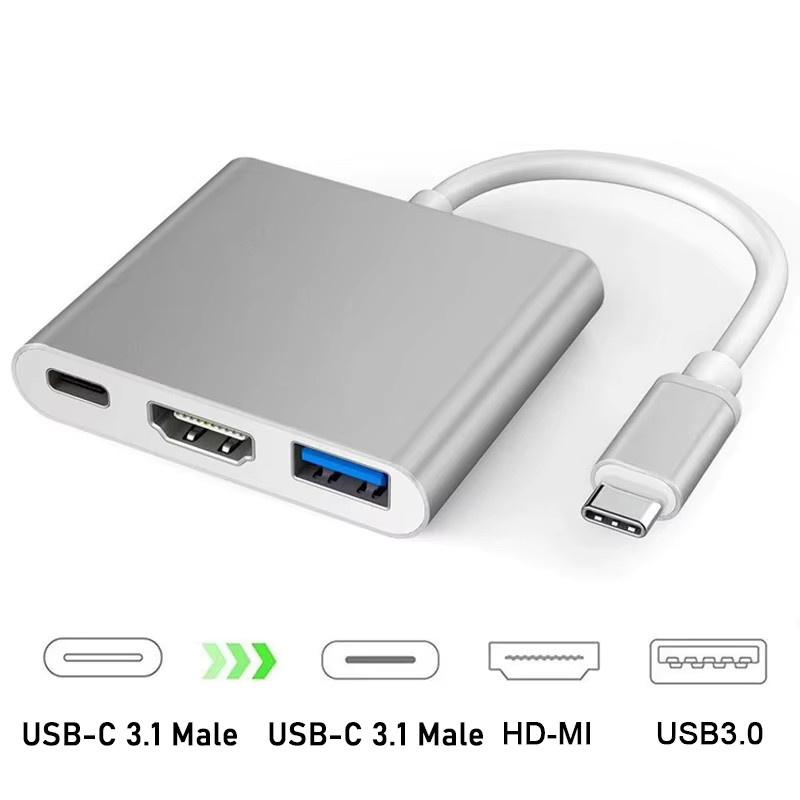 KOJESHUN 3-in-1 USB-C-Hub mit 100 W Power Delivery, USB 3.0 und 4K HDMI in Silber/Grau - Bild 2