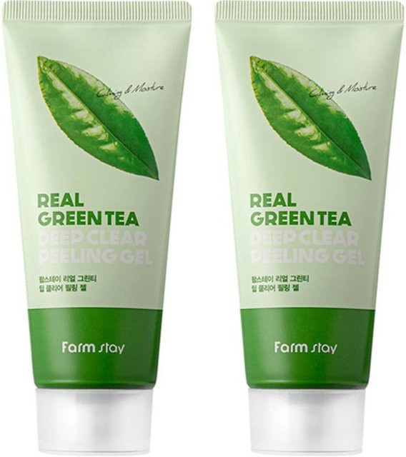 Farmstay Real Green Tea Deep Clear Peeling Gel, 2 x 100 ml, mit Grüntee-Extrakt - Bild 1