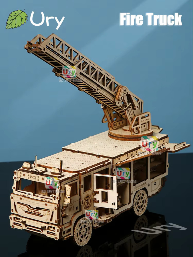 Ury Stadt-Serie Auto Feuerwehrleiterwagen, 3D Holzpuzzle, Holz - Bild 4
