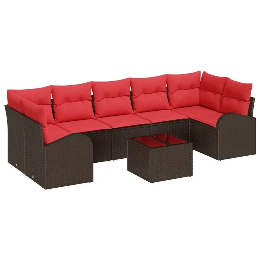 vidaXL Gartenmöbel-Set aus Poly-Rattan in Braun und Rot mit wetterfesten Kissen und Tisch - Bild 2