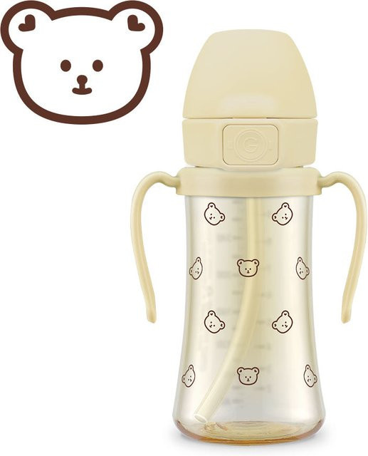 Grosmimi PPSU Becher mit beschwertem Strohhalm, BPA-frei und auslaufsicher, Beige, 300 ml - Bild 1