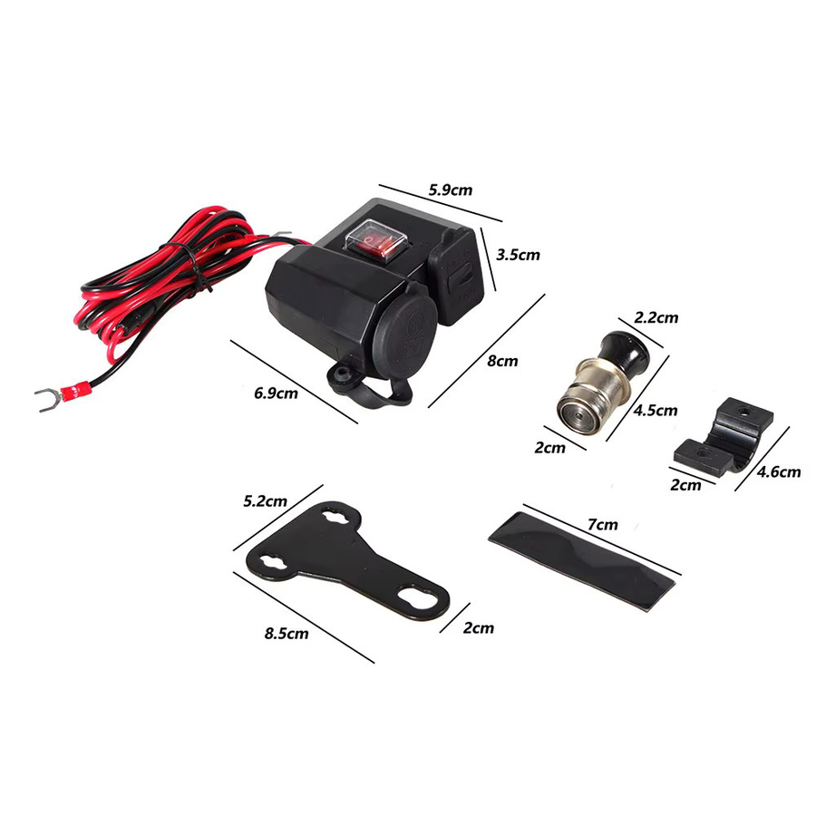 CSSPORT Dual USB Adapter für Motorrad und Roller mit LED Power Display und 12V Zigarettenanzünder Buchse, Wasserdicht, Schwarz - Bild 2