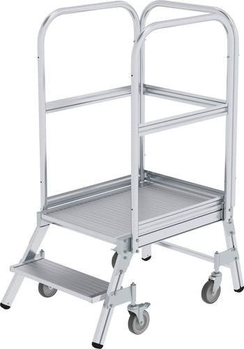 MUNK Günzburger Steigtechnik Aluminium Podesttreppe mit 2 Stufen, einseitig begehbar, silber, Plattform B: 60 cm, T: 80 cm, max. Arbeitshöhe: 2,48 m - Bild 1
