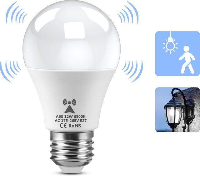 MALITAI LED Nachtlicht E27 mit Radar-Bewegungssensor und Lichtsensor, 12W, Kaltweiß, für Korridor, Treppe und Garten - Bild 1