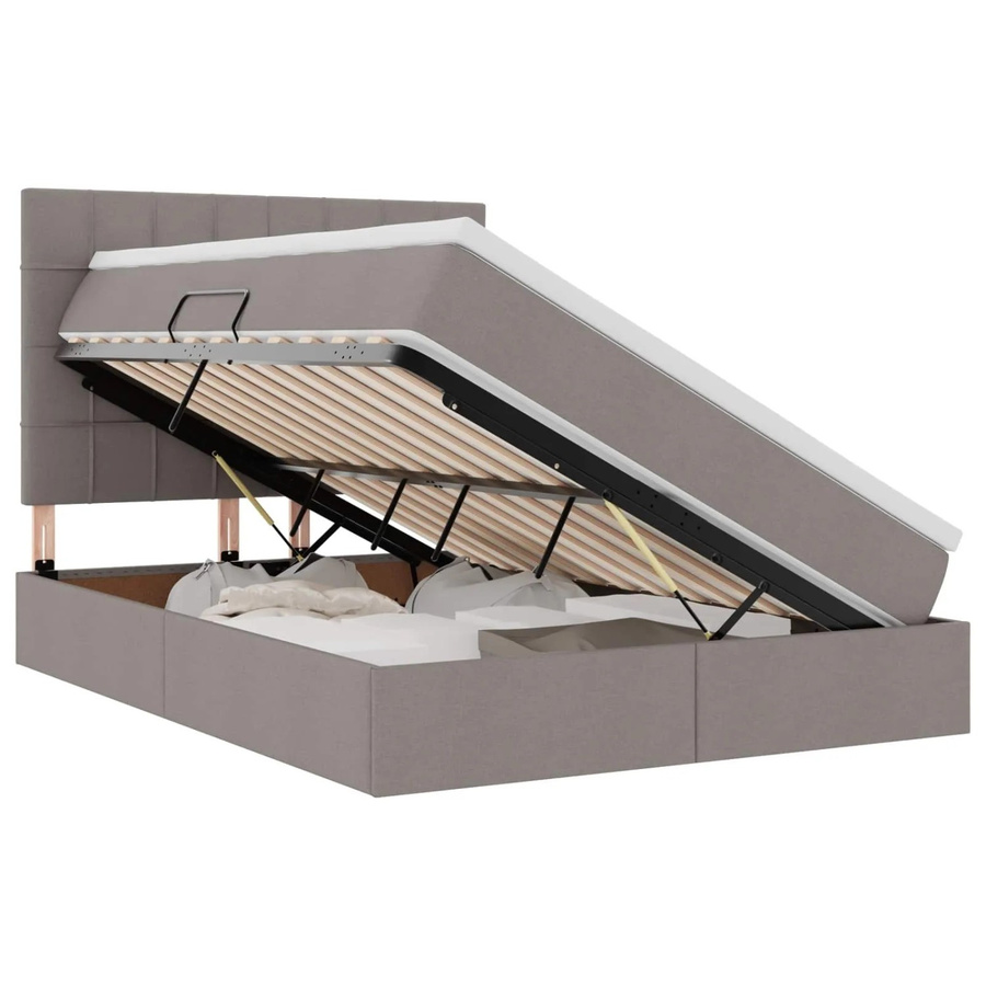 vidaXL Bett mit Kopfteil und LED-Lichtleisten in Beige, inklusive USB-Ladeport und integrierter Leselampe, B/T/H: 144 x 203 x 88 cm - Bild 2