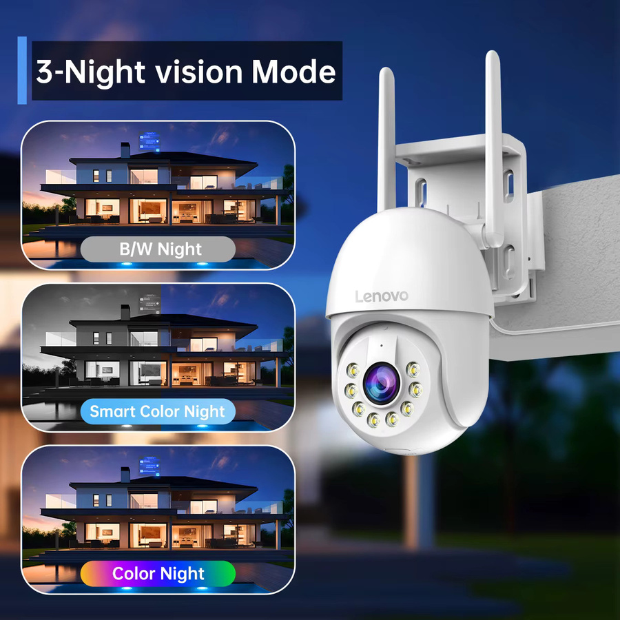 Lenovo Smart Wifi PTZ Outdoor IP Kamera mit 3MP HD, 5x Digital Zoom, Auto Tracking und ONVIF, Weiß - Bild 3