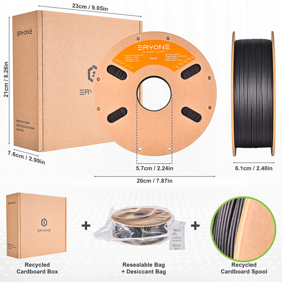 Eryone PP-Kohlefaser Filament Schwarz für FDM 3D-Druck, 0,9 kg - Bild 6
