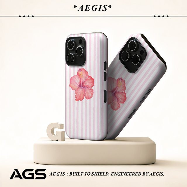 Potdemiel iPhone Hülle mit rosa gestreiftem Hibiskus-Design, robuste doppelschichtige magnetische Handyhülle für iPhone 17 16 15 14 13 Pro Max Plus - Bild 1