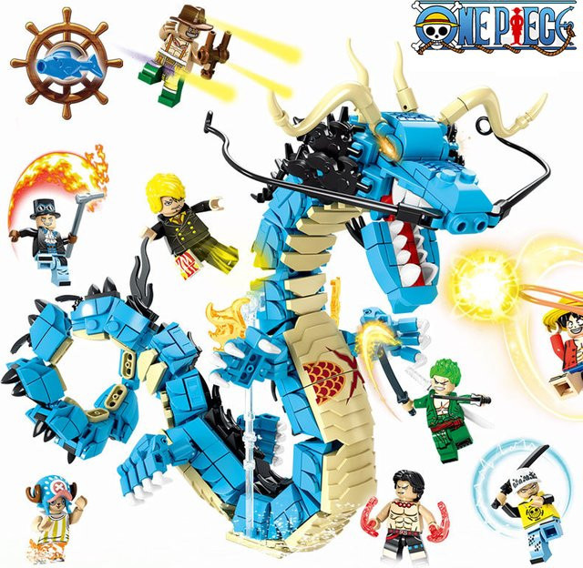 Bandai One Piece Blind Box Bausteine Set mit Luffy, Zoro und Kaido Drache in Blau als DIY Modellbausatz für Sammler - Bild 1
