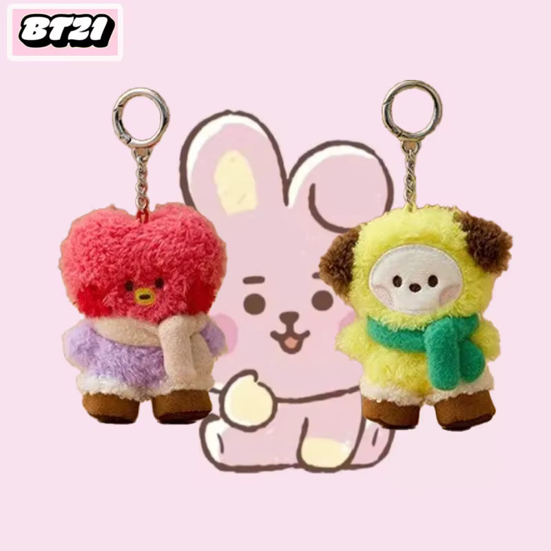 BT21 TATA RJ CHIMMY COOKY SHOOKY MANG KOYA Idol Kawaii Mini Schlüsselanhänger Furball Cartoon Schal-Tragende Puppe Figur, Plüsch / Textil - Bild 2