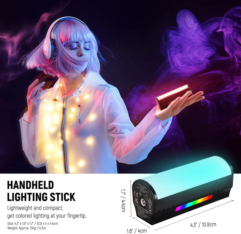NEEWER Tragbarer Magnetischer RGB-LED-Videolichtstab mit App-Steuerung, Schwarz, 2550mAh Akku, 2500K-8500K dimmbar, CRI 97 - Bild 3