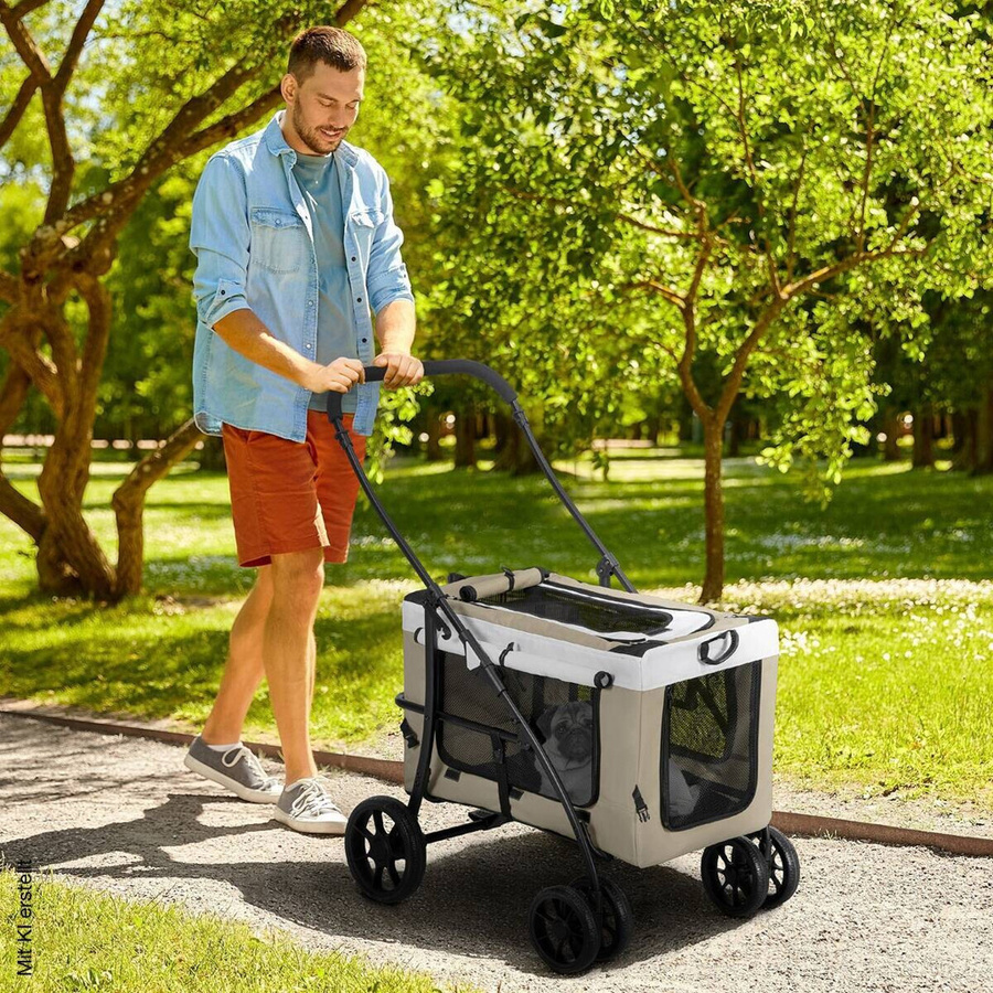 PawHut Hundewagen beige aus Stahl und Kunststoff, B/H/L: 58 x 97,5 x 81 cm - Bild 4