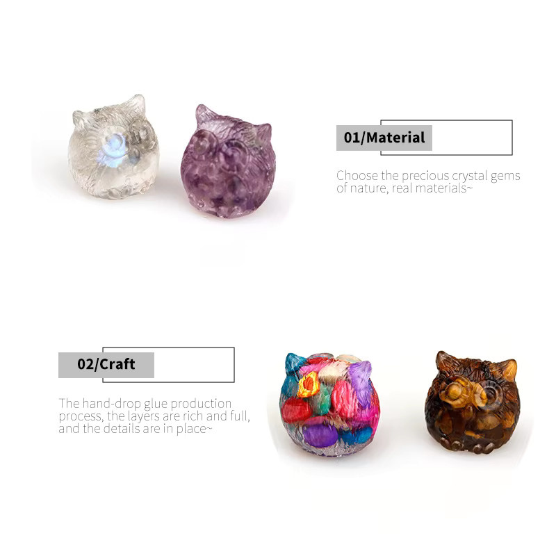 XIKLIO Eulen-Ornament aus handgeschnitztem Amethyst und Tigerauge als natürliche Kristall-Dekoration für deinen Schreibtisch - Bild 2