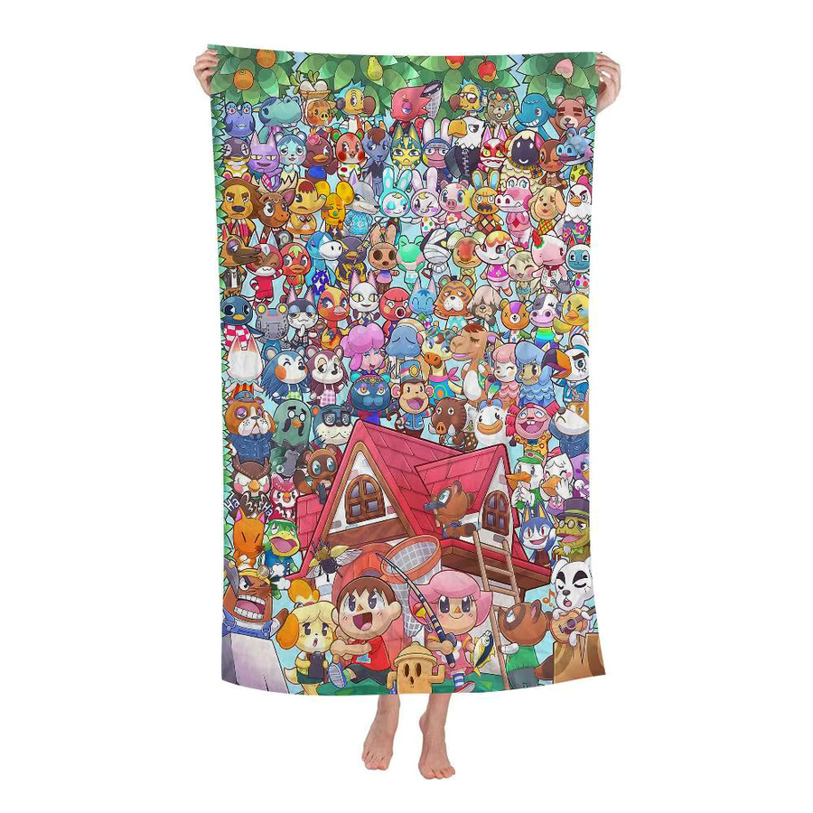 Beast Kingdom A-Animal C-Crossing Mikrofaser-Strandtuch in Weiß und Multicolour, saugfähig, schnell trocknend und weich, ideal für Yoga, Schwimmen und Bergsteigen - Bild 3