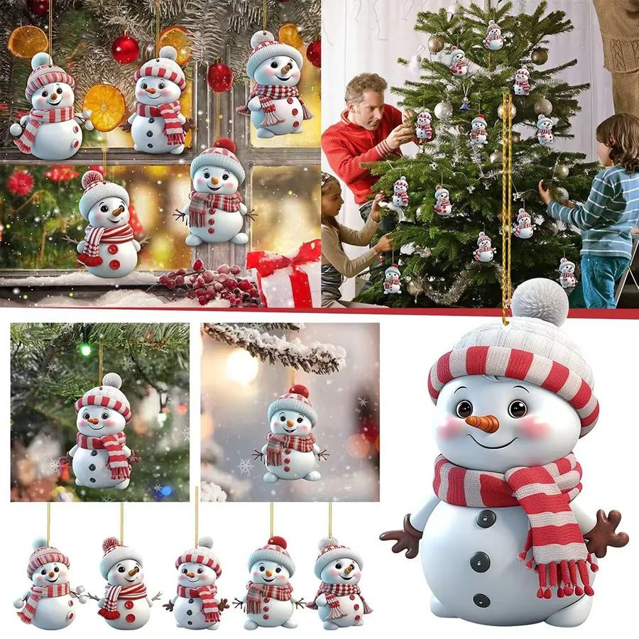 Runtow 5er Set Weihnachts-Anhänger mit Schneemann-Figuren zur Dekoration für den Weihnachtsbaum und das Neujahr - Bild 6
