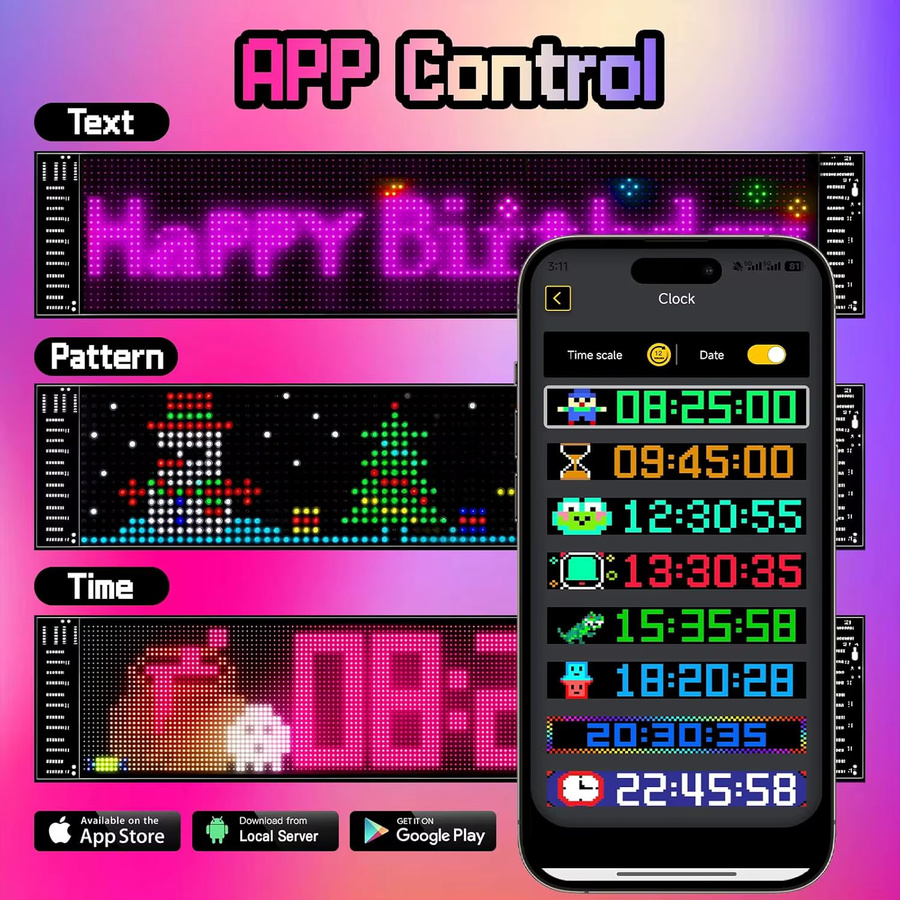 Wasserdichtes, flexibles LED-Matrix-Panel mit App-Steuerung und RGB-Multicolor-Effekten in Schwarz für professionelle Laufschriften - Bild 2