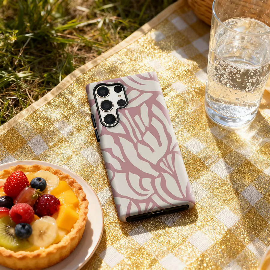 Glänzende Handyhülle mit rosa Blattmuster für Samsung Galaxy S25 Ultra, S24 und S23 Ultra Plus mit doppellagiger Rückseite - Bild 4