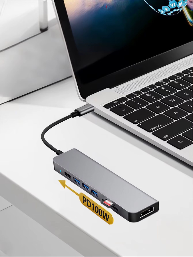 AKKHOO 7-in-1 USB-C Hub Multi-Port USB-Erweiterungsdock in Grau - Bild 4
