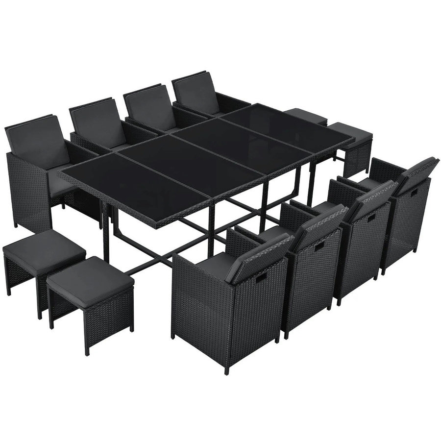 Juskys Polyrattan Essgruppe Baracoa XXL 13-teilig in Schwarz mit Polsterung und wetterfesten Kissen - Bild 3