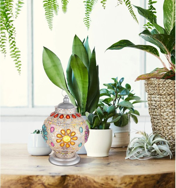 Globo Tischlampe 1-flammig Silbergrau mit Acrylkristallen und E27 Fassung, B/T/H: 27,0 x 39,5 x 40,0 cm - Bild 1